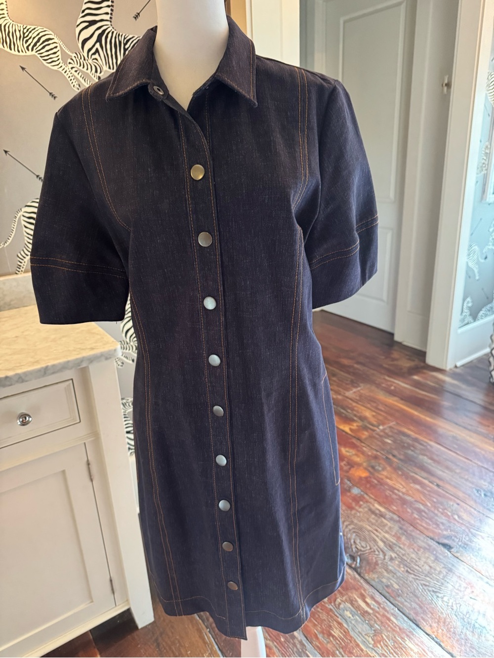 Pearl Dark Indigo Short-Sleeve Denim Mini Dress